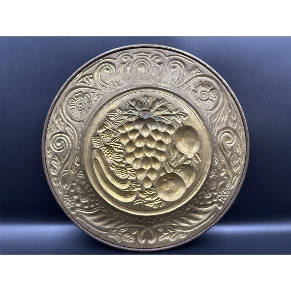 Vintage Embossed Brass Wall Plates 12-inch Set of 2, Made in England